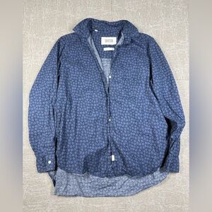 Grayson The Hero Marine Blue Floral 3/4 Button Down Boho Blouse Size 04